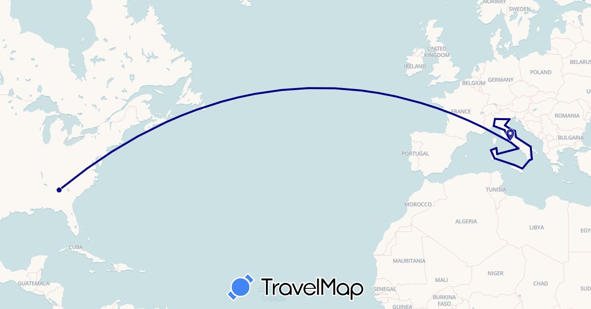 TravelMap itinerary: driving in Italy, San Marino, United States (Europe, North America)